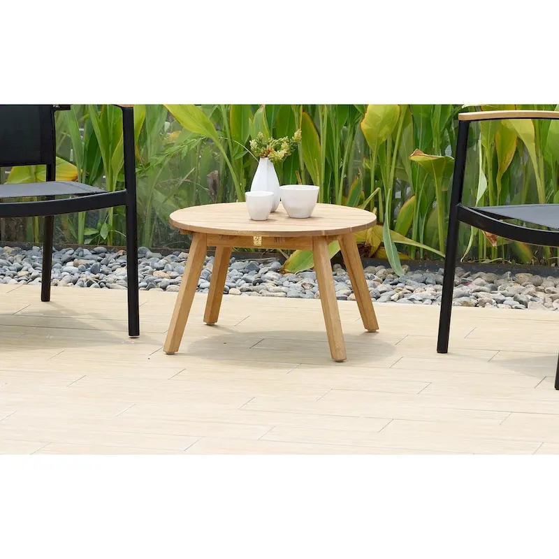 Amazonia Zanzibar Round Side Table with Teak Finish - 13  H x 20  L x 20  W