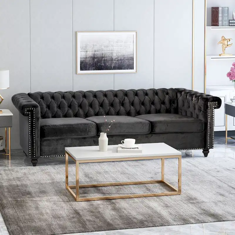 Chesterfield 3-seater Sofa with Button Tufting and Nailheads