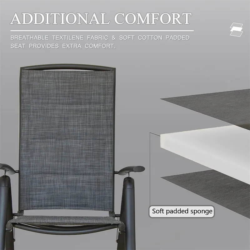 Folding Patio Chairs Set of 2, Reclining Sling Lawn Chairs with Adjustable High Backrest, Patio Dining Chairs(2 Chairs)