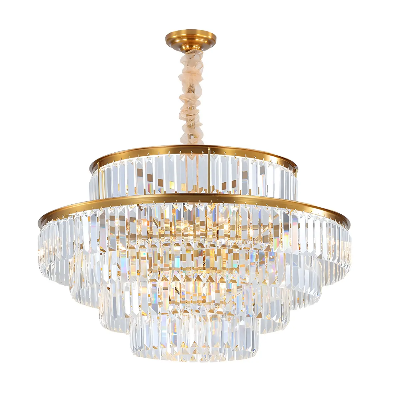 Gold Crystal Cylinder Tier Circle Chandelier