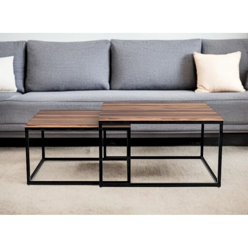 Set of 2 Squared Off Natural Wood Nesting Coffee Tables - 29.5' x 29.5' 17