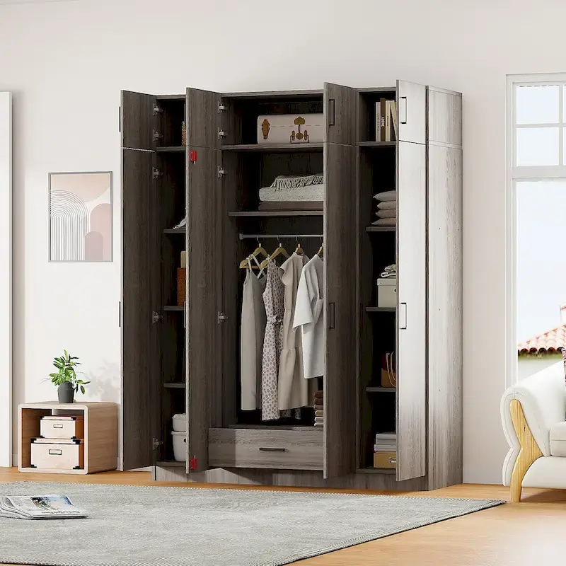 Wardrobe with Multiple Storage Space and Top Cabinet by Harper&Bright Designs