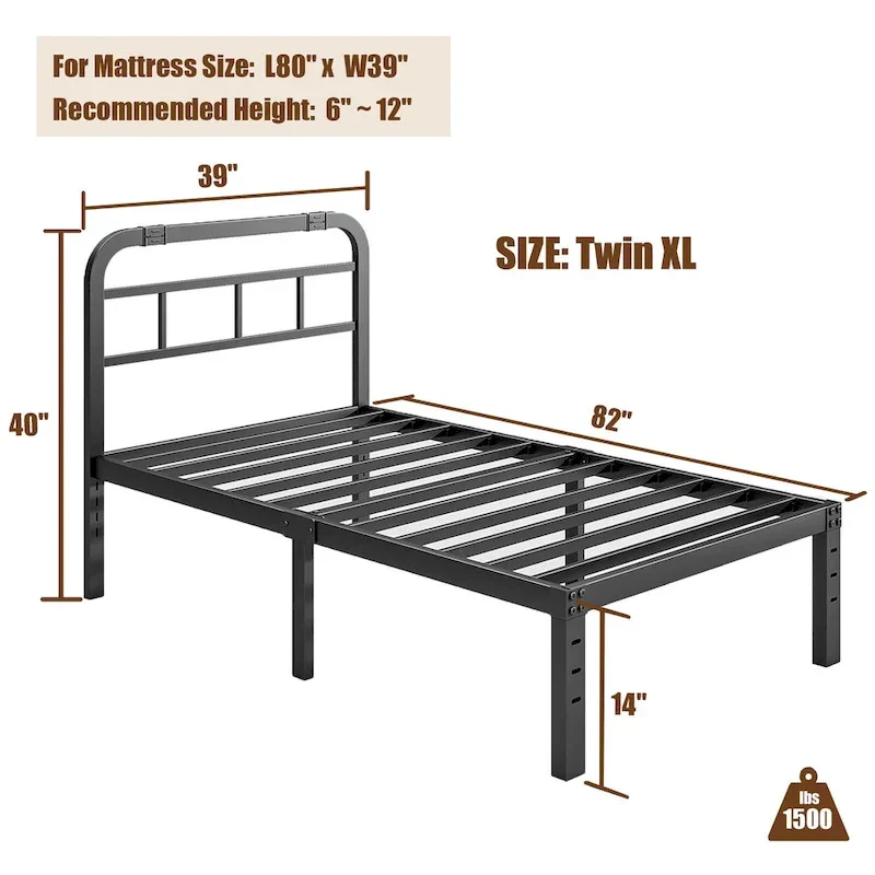 Black Metal Bed Frame with Headboard, 14