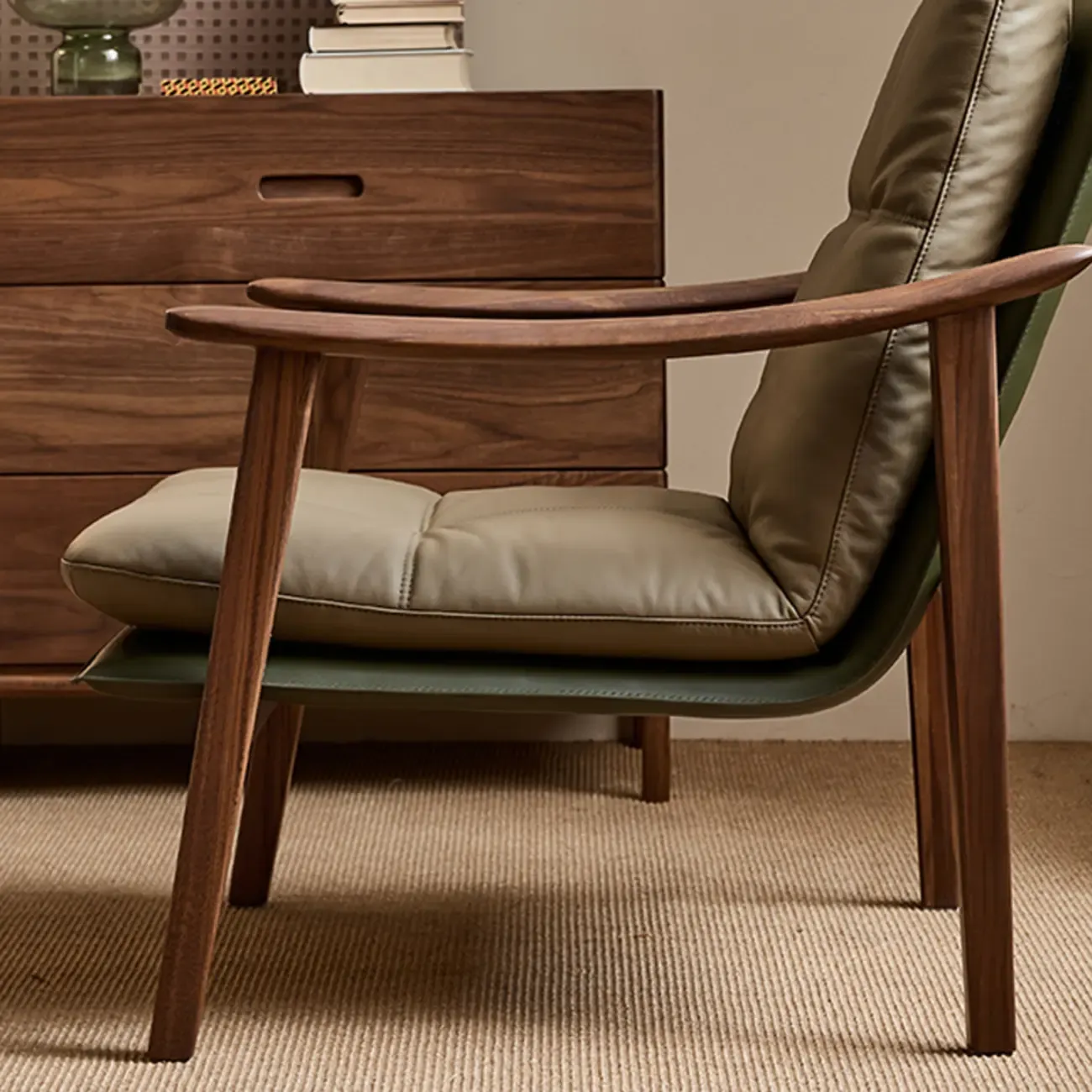 Scandinavian Green Genuine Leather Armchair