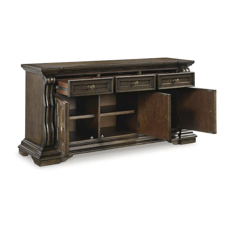 Dark Brown Dining Buffet with 3 Cabinets and 3 Drawers