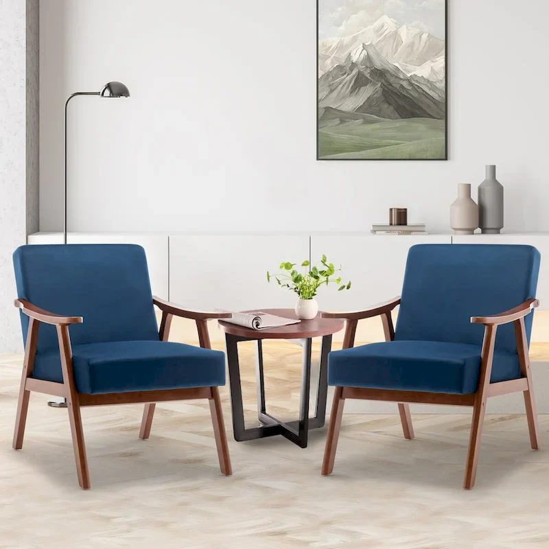 Mid-Century Modern Accent Chair with Solid Wood Frame, Set of 1