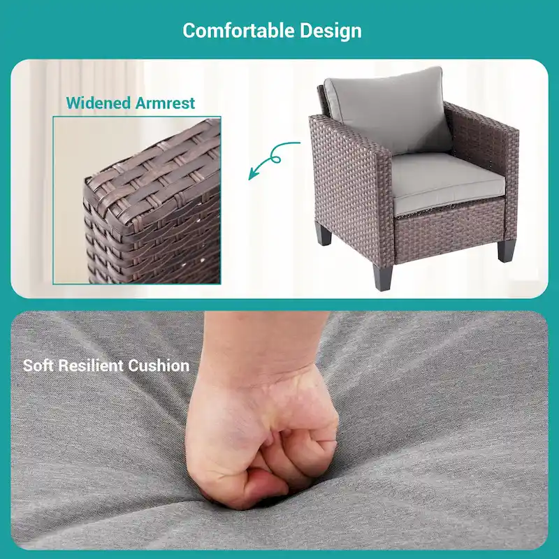 BONOSUKI 3-Piece Patio Sofa Set Brown Rattan with Side Table