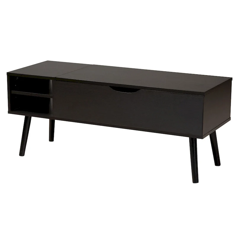 Modern Two-Tone Black and Espresso Brown Finished Wood Coffee Table with Lift-Top Storage Compartment