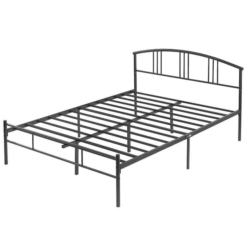 Modern Metal Bed Frames with Curved Headboard, No Box Spring Needed, Black