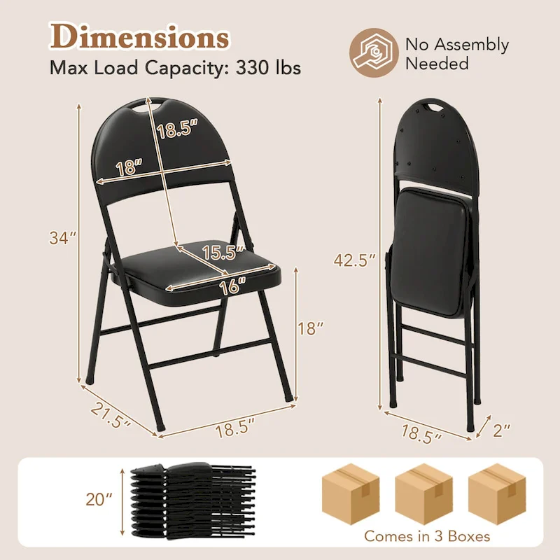 Black Folding Padded Chairs - Metal Frame Set
