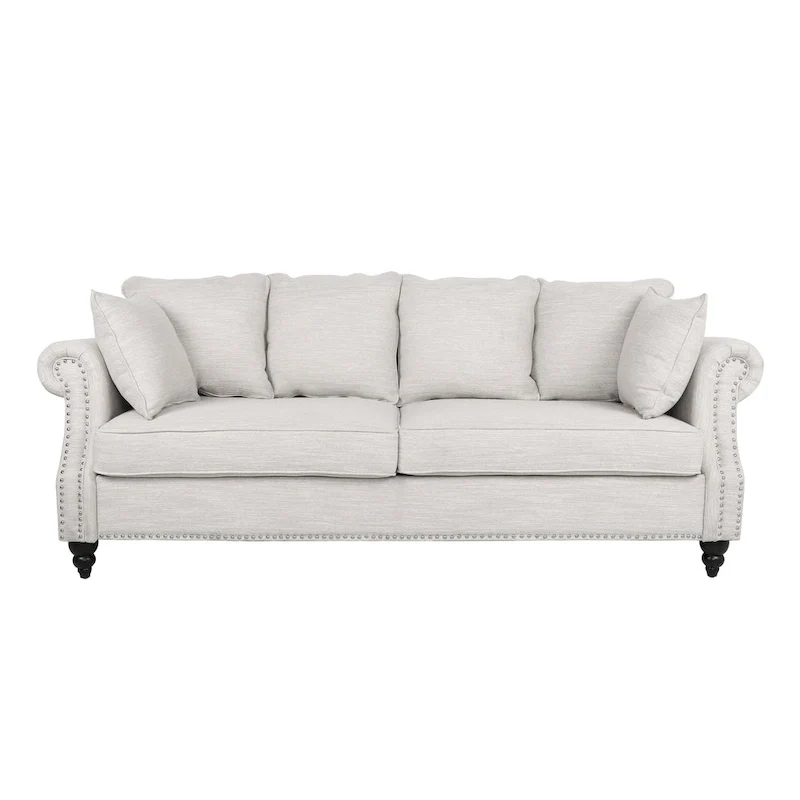 Manbow Fabric Pillowback 3 Seater Sofa with Nailhead Trim by Christopher Knight Home