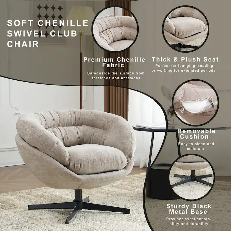 Chenille Upholstered Swivel Club Chair