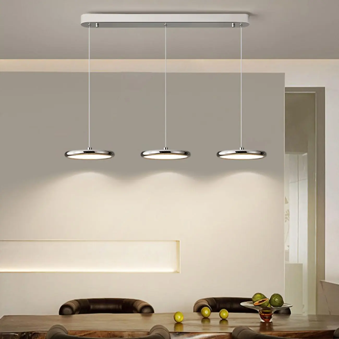 Modern Silver Island Pendant Light Dimmable LED for Kitchen