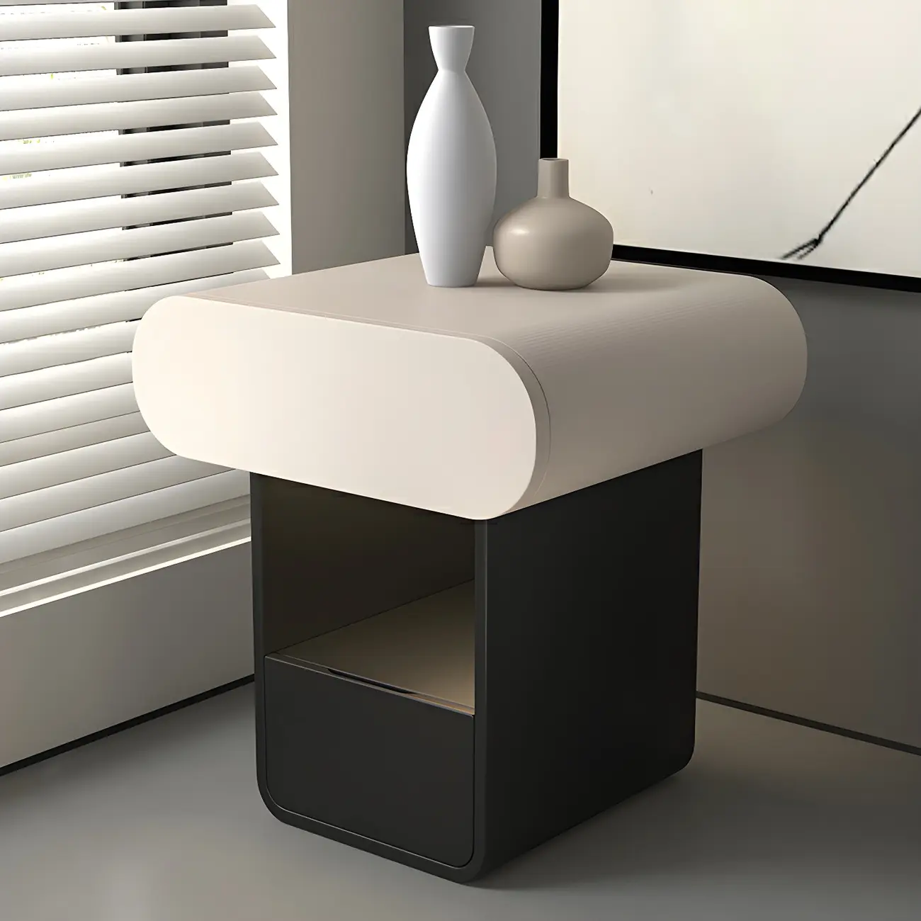 Simple Rectangular Wood Black-White 2 Drawer Nightstand