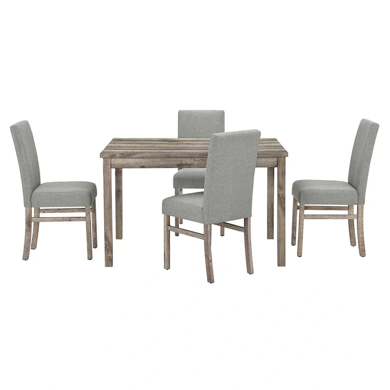 Rustic 5-Piece Dining Set with Small Space Rectangular Table & 4 Upholstered Chairs