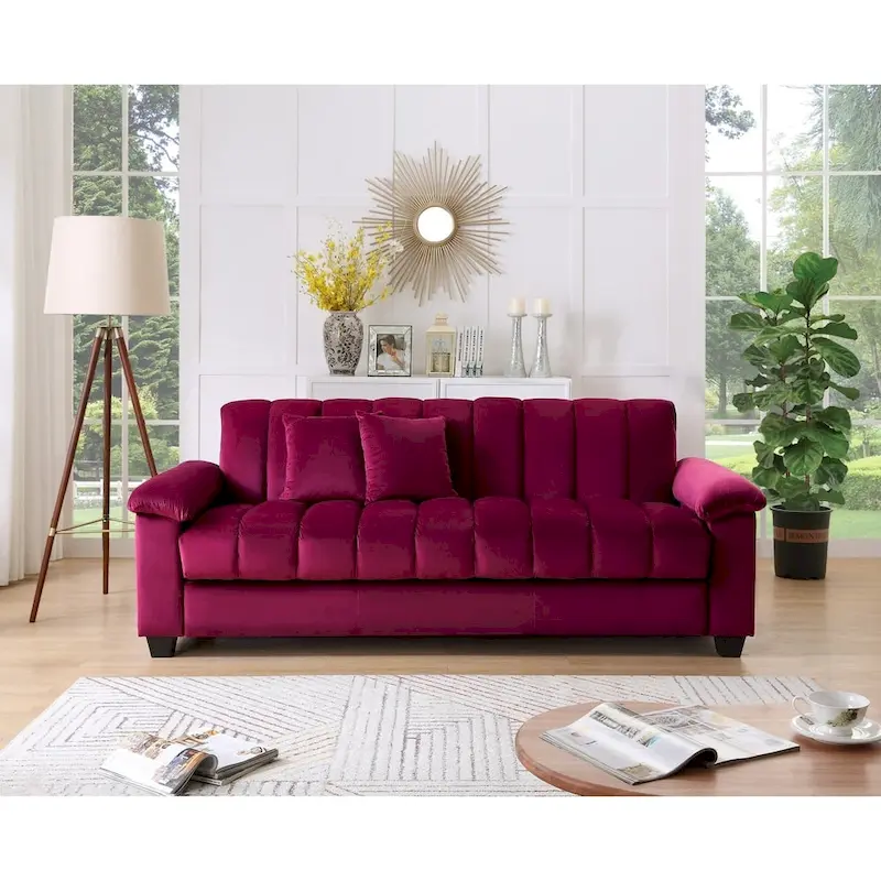 Fabric Upholstered Channel Back Living Room Convertible Sofabed