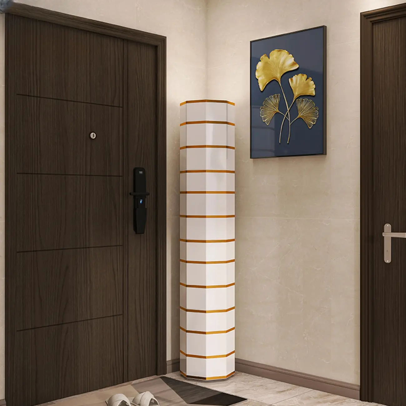 Rotating Glam White Metal Hexagon Entryway Shoe Cabinet