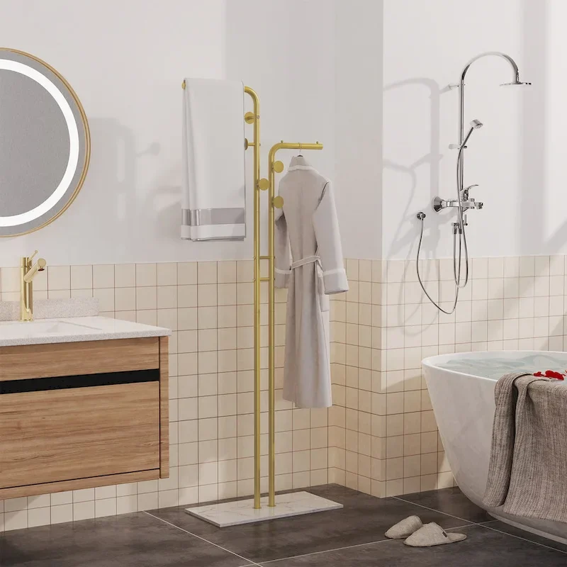 Coat Rack with Marble Base Entryway Coats Hanger Stand with 5 Hooks - 24 x12 x70