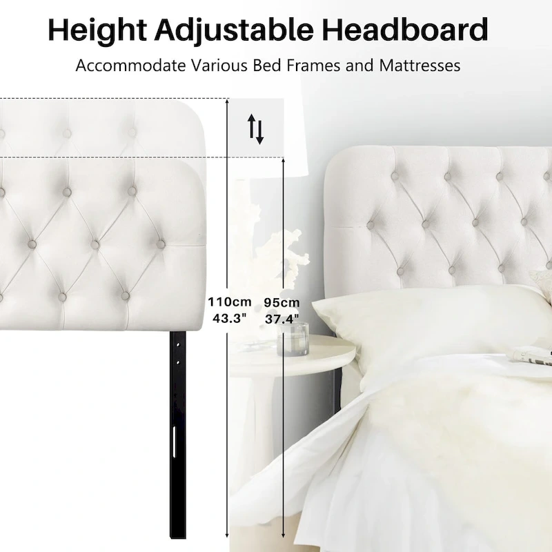 Button Tufted Upholstered Headboard Adjustable Height