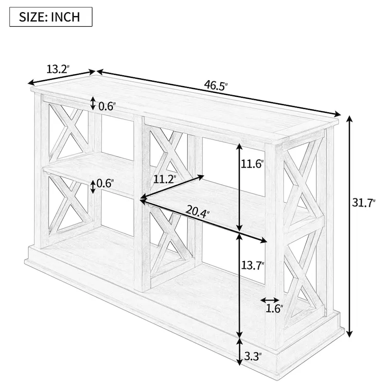 3-Tier Narrow Console Table with X-Frame Legs