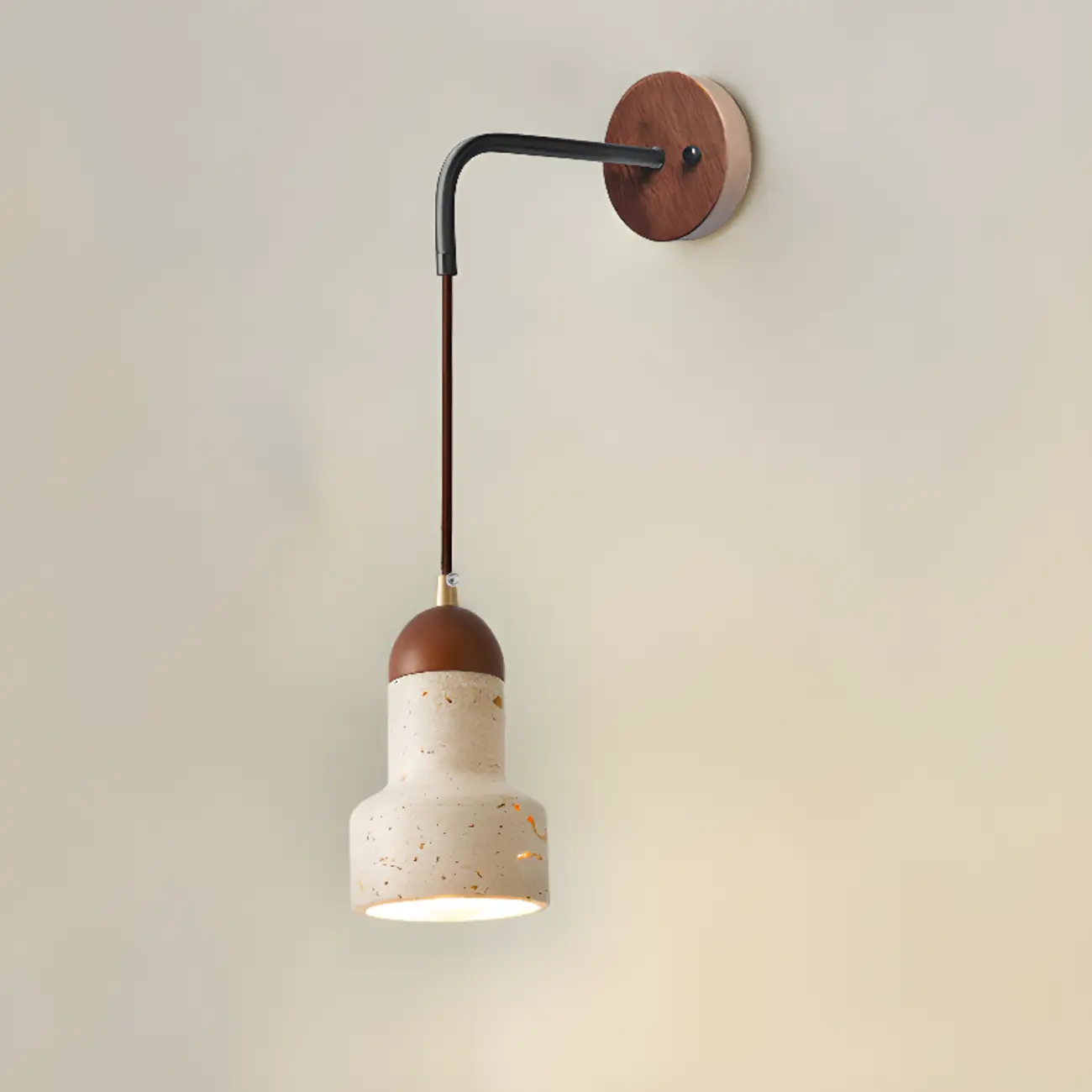 Rustic Brown Wall Sconce with Beige Sintered Stone Shade