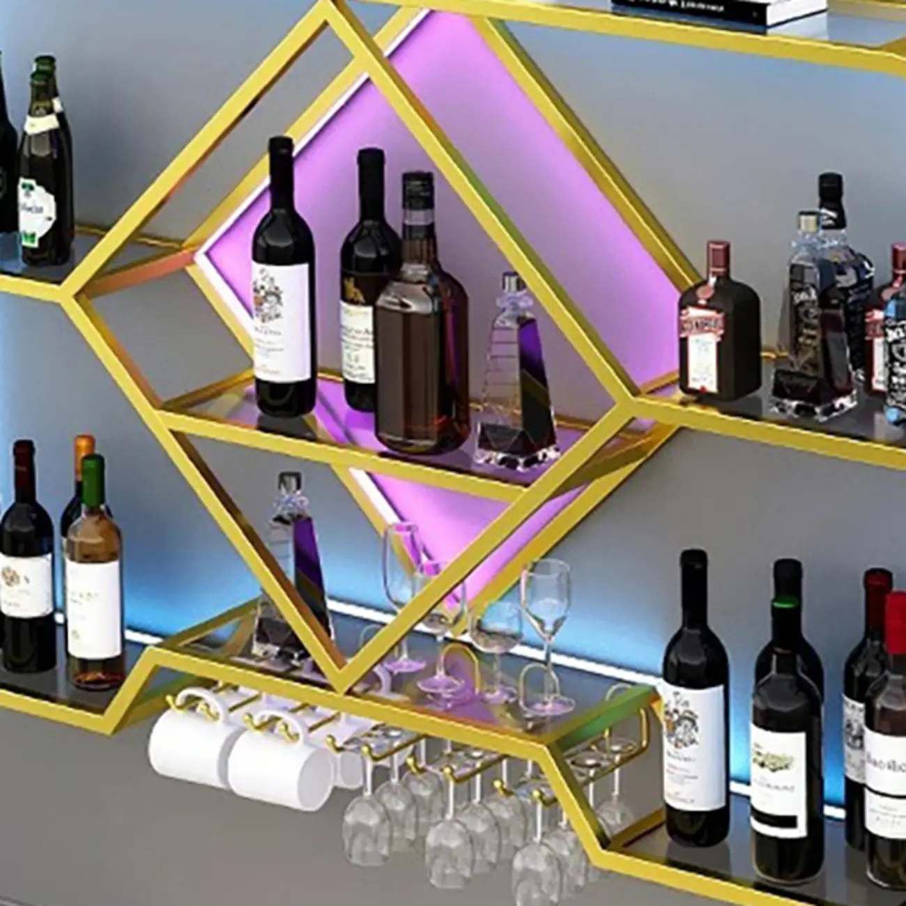 Gold Metal Diamond Wall-Mounted Wine Glass Rack