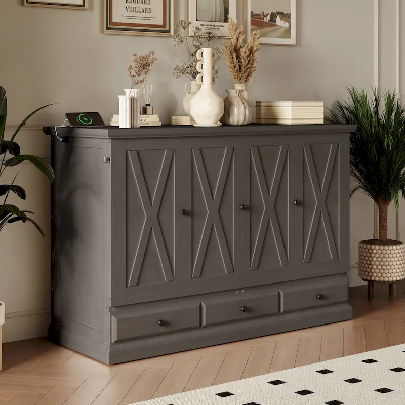 Solid Pine Murphy Bed Chest Cube Cabinet Bed with Drawer