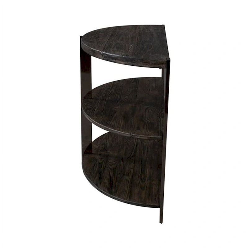 Roundhill Furniture Kalne Console Table Half Moon Shape with 2 Open Shelves, Charcoal Gray/Chrome Plated Metal