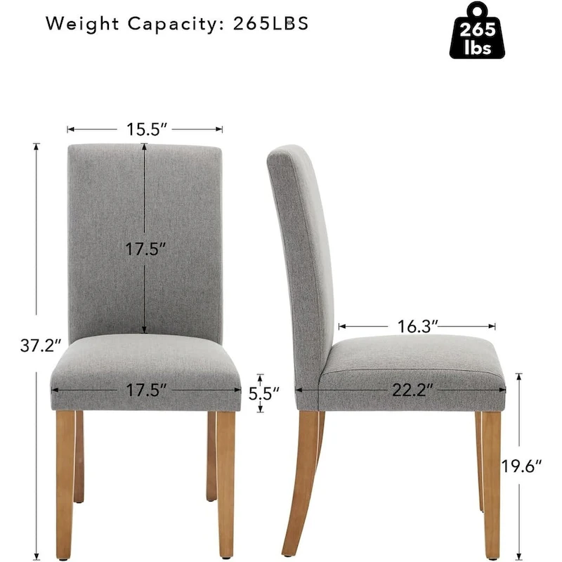 Modern Fabric Dining Chair Set of 4, Upholstered Kitchen Chair with Curved Backrest Wood Legs