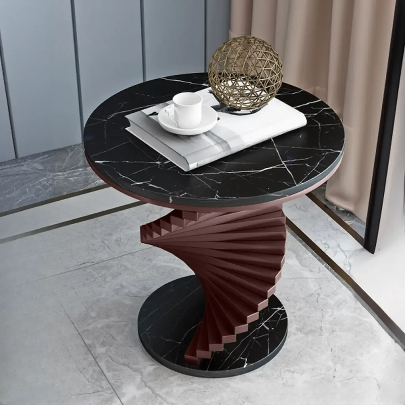 Modern Marble Round Spiral Base Sofa Side Table