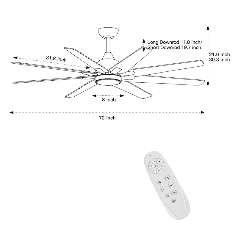 72 Integrated LED Lighting Ceiling Fan w/ Remote Control and Dimmable - N/A