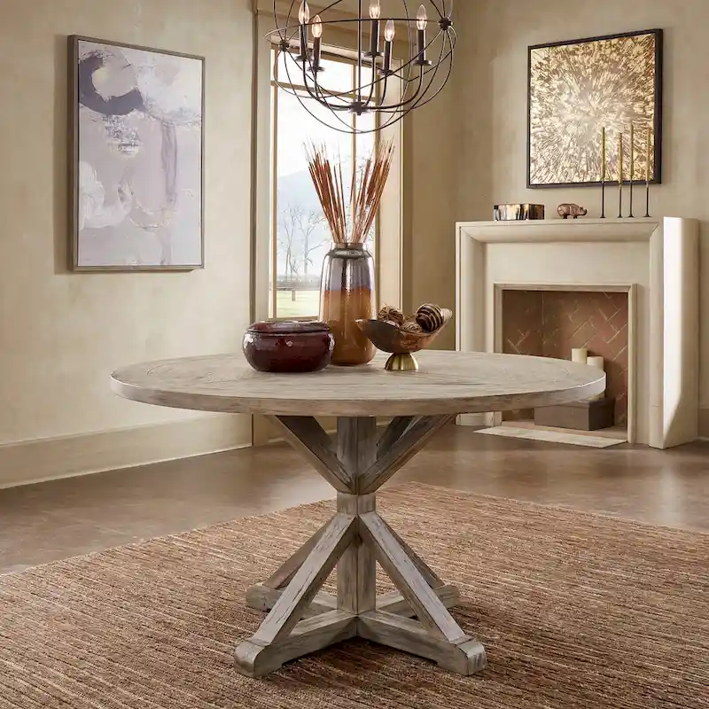 Benchwright Round Antique Grey Oak Dining Table by iNSPIRE Q Artisan