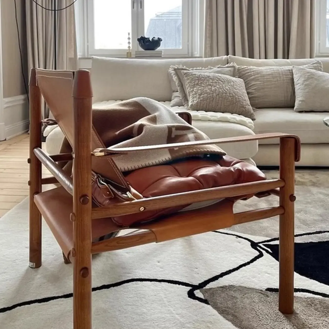 Mid-Century Modern Arm Chair Saddle Leather Living Room