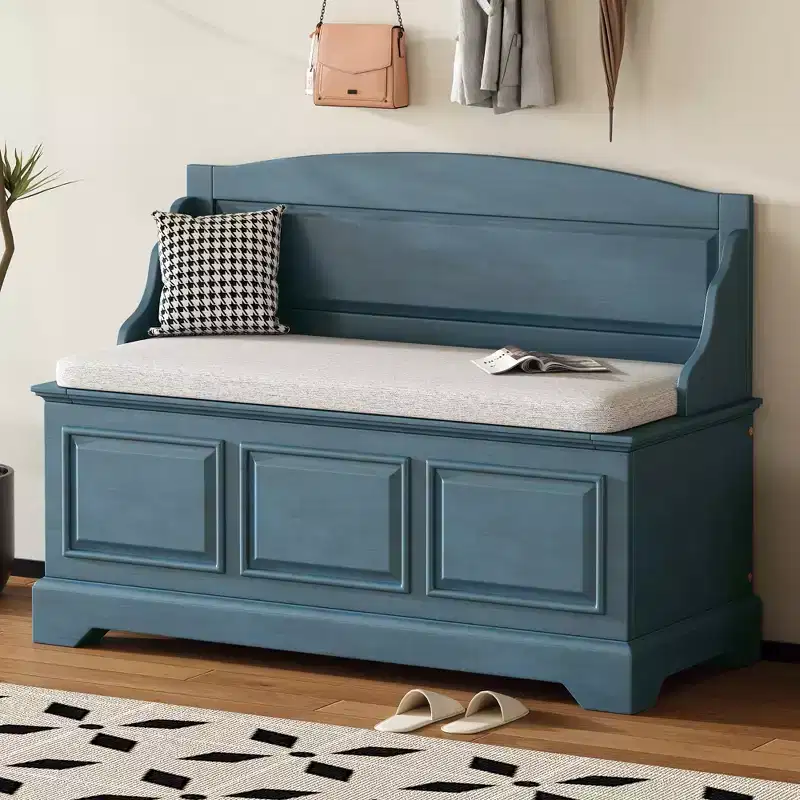 41.7L x 17.9W Retro Shoe Storage Bench with Safe Soft-Close Devices, Storage Chest with Hidden Storage and Cushion