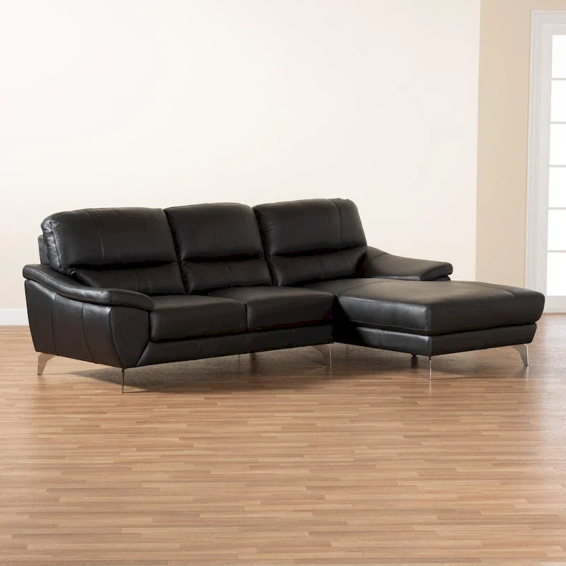 Townsend Modern Full Leather Sectional Sofa with Right Facing Chaise