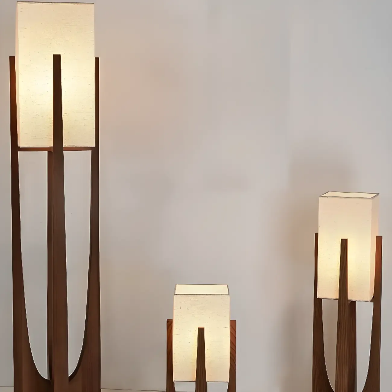 Vintage Wooden Torch LED Floor Lamps with Fabric Shade