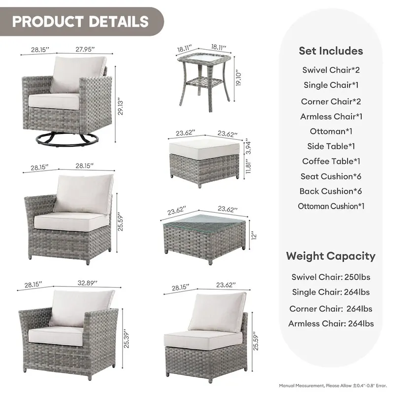 XIZZI 9-piece Patio Furniture Sectional Set with Swivel Rocking Chairs