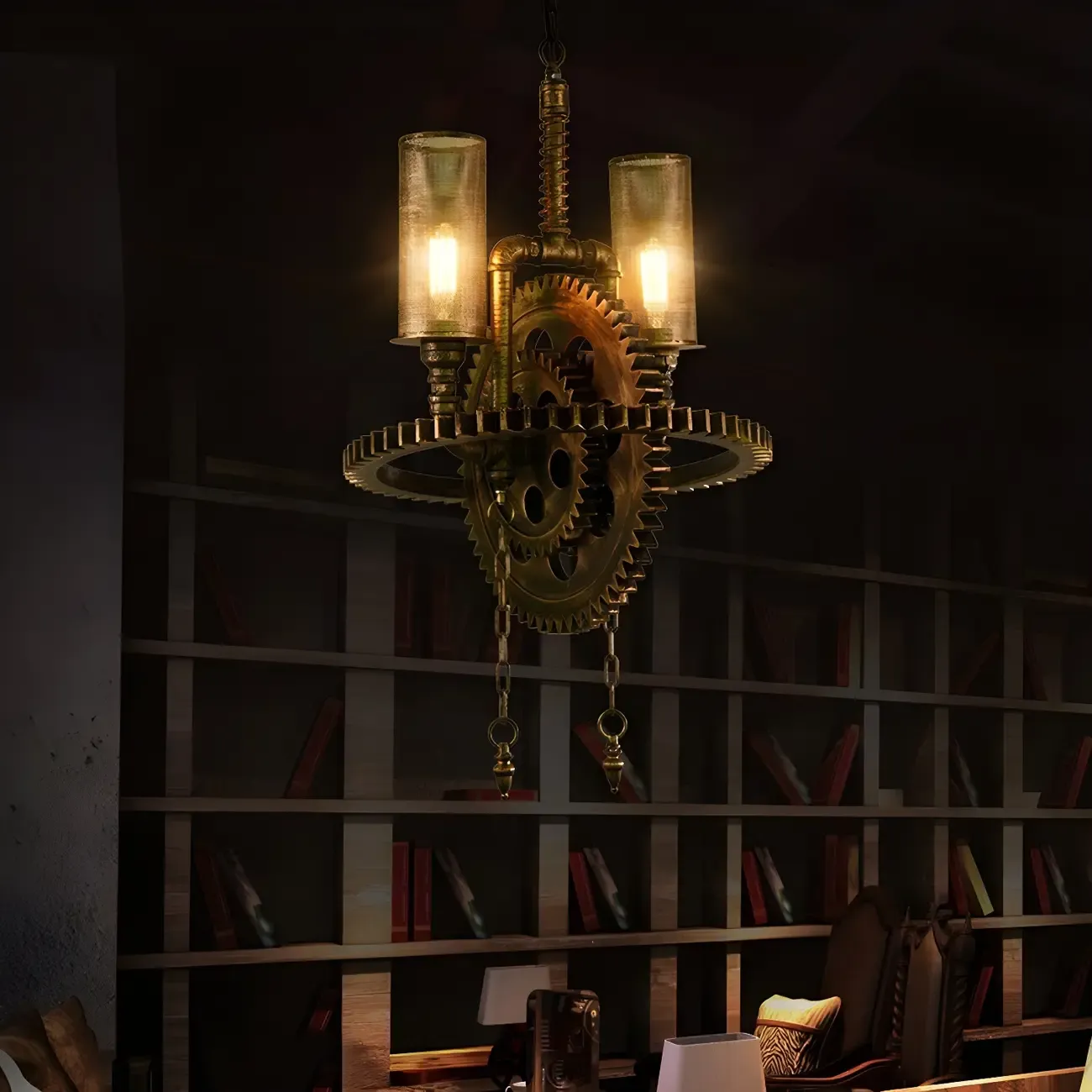 Black Metal Gear Industrial Steampunk Chandelier