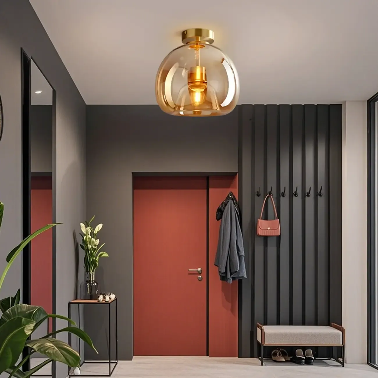 Modern Mini Clear Smoke Glass Dome Semi Flush Ceiling Light