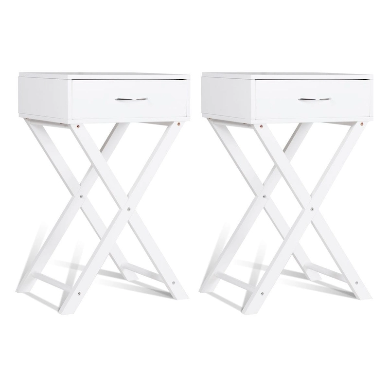 Costway 2 PCS Nightstand X-Shape Drawer Accent side End Table Modern