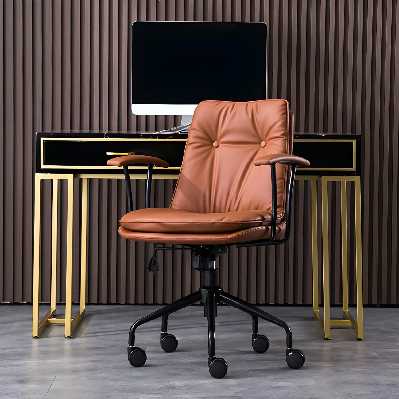 Modern Green Leather Swivel Tilt Office Chair