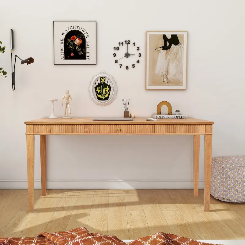 Dumont 63 Fluted Rubberwood Home Office Desk