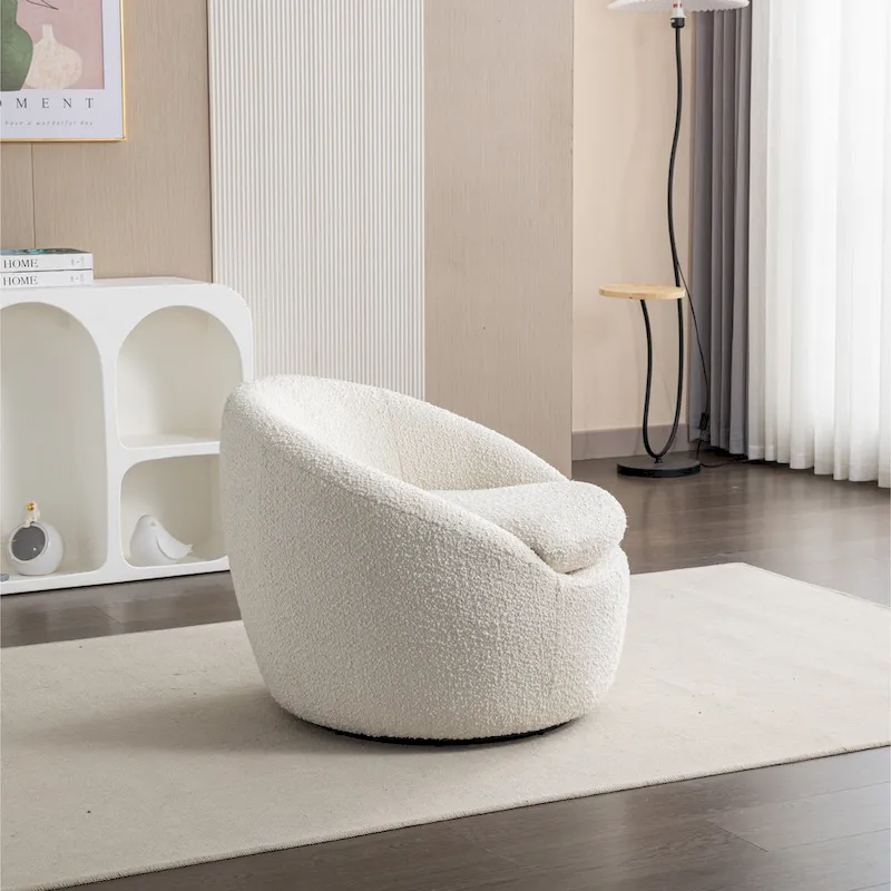 Cream White 31 Boucle Upholstered Barrel Chair with Swivel Base