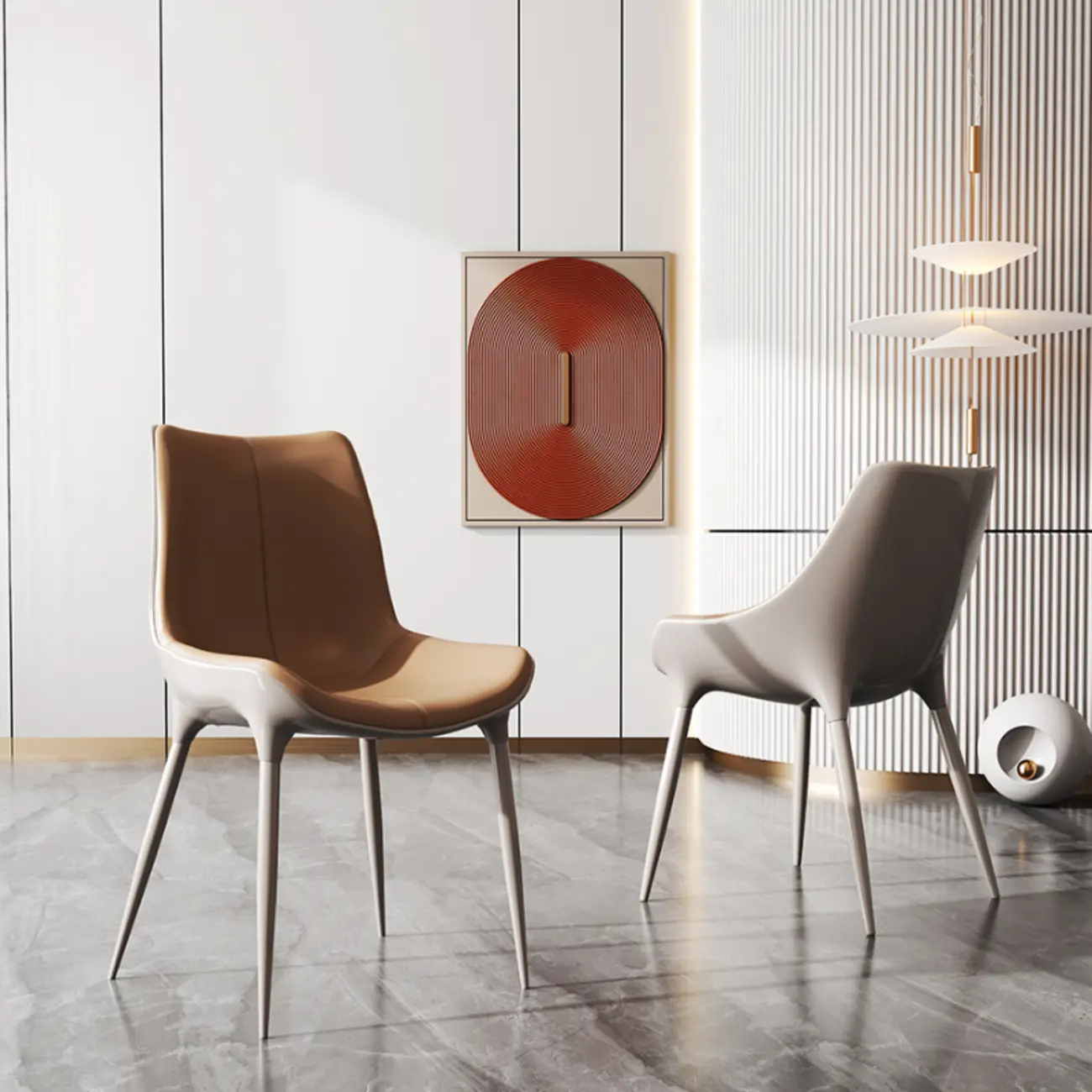 Modern Solid Back Faux Leather Upholstered Dining Chair