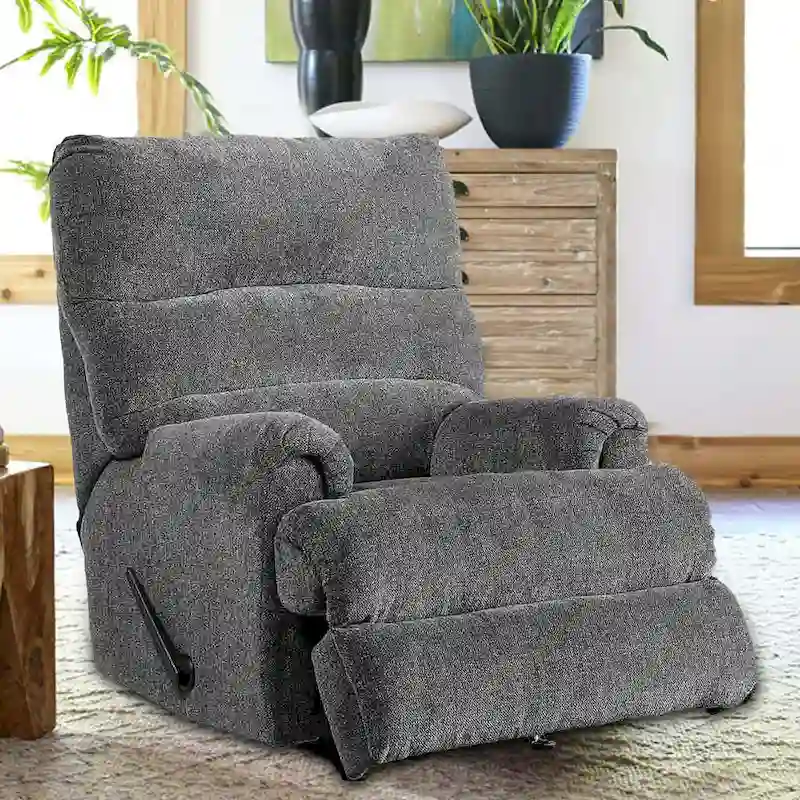 Manual Rocker Recliner with Fabric and Pull Lever, Gray