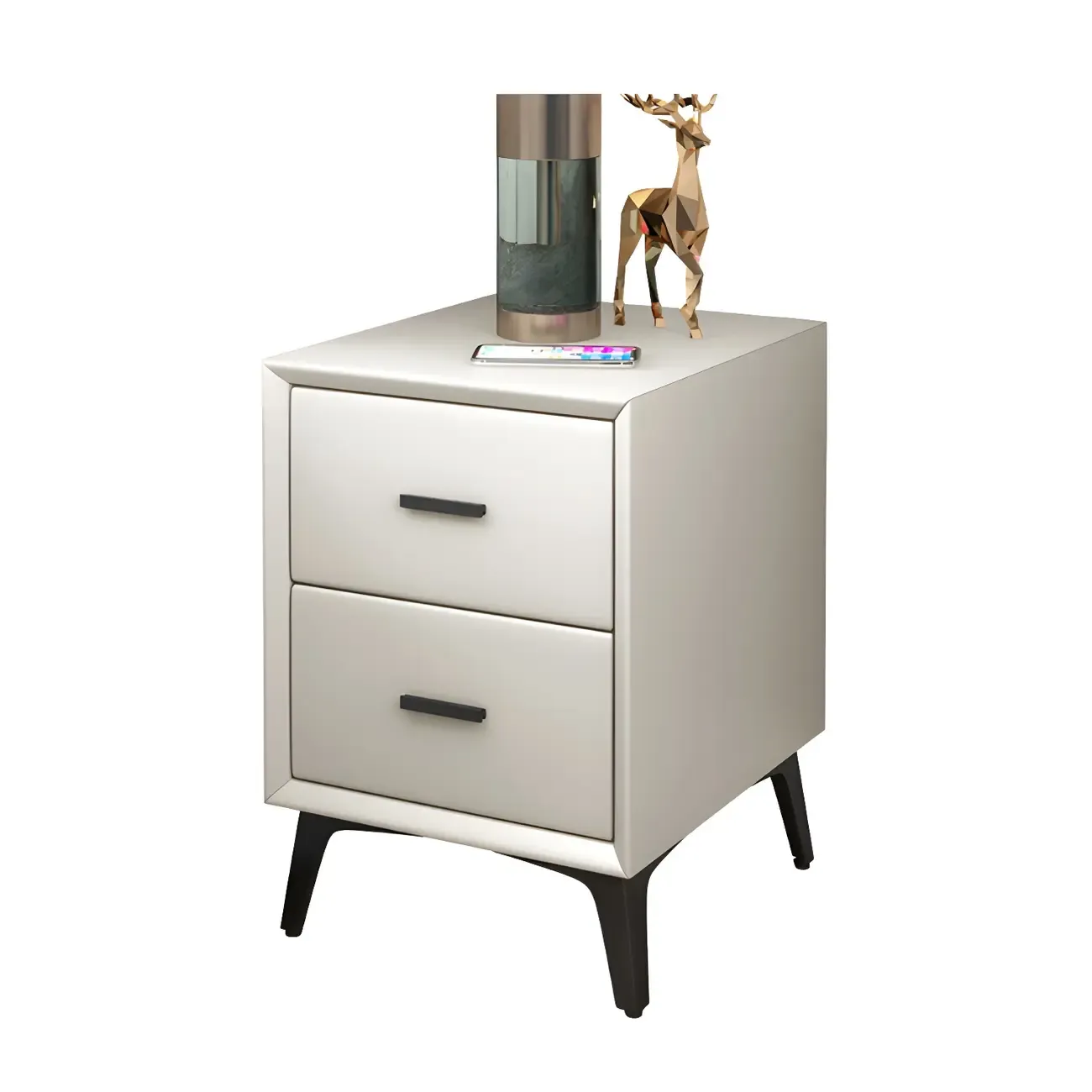 Modern White Metal Bedside Table with 2 Drawers