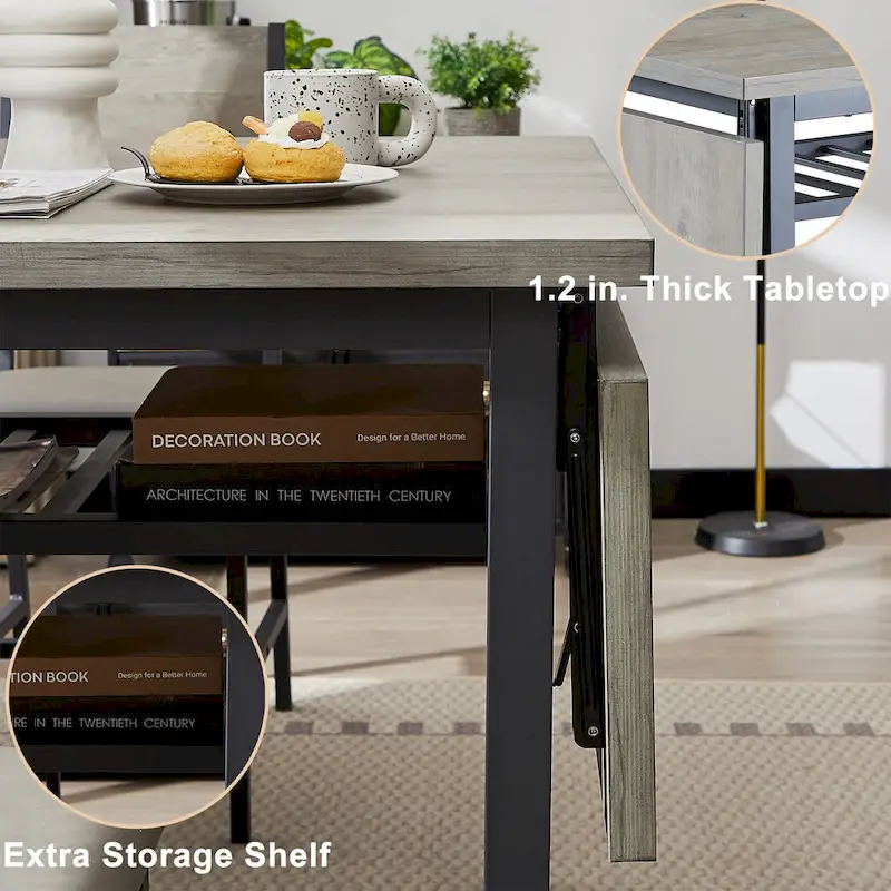 Modern Industrial 63.2  Extendable Dining Table w/Drop Leaf, Seats 6