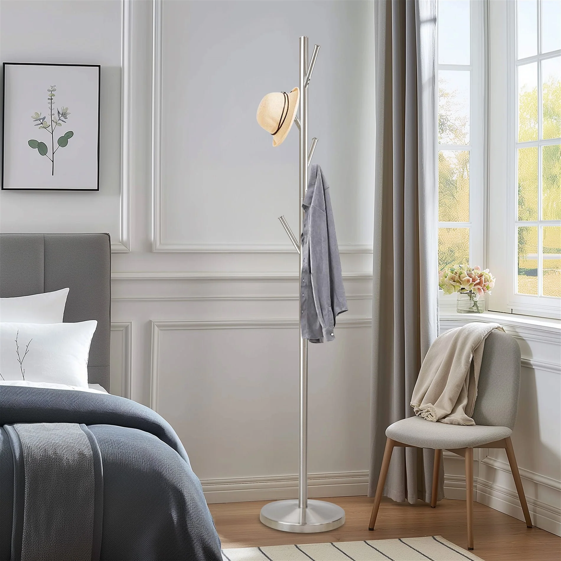 Addison 68 Free Standing Metal Coat Rack, Satin Steel