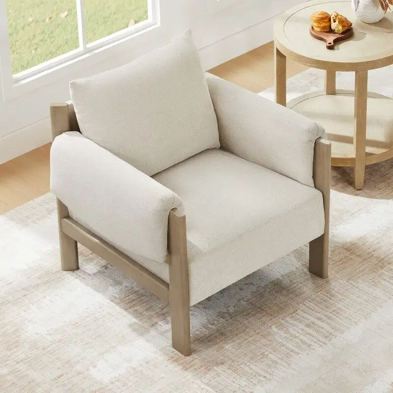 Carol Mid Century Modern Upholstered Accent Arm Chair with Wood Legs