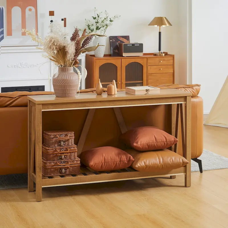 Farmhouse Console Table with Storage Shelf